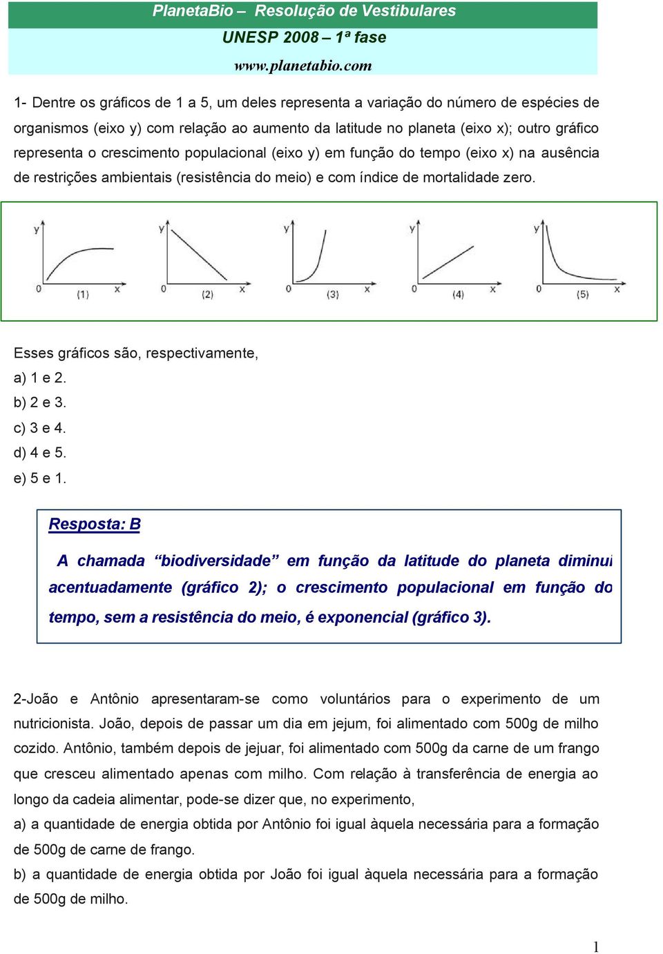 Esses gráficos são, respectivamente, a) 1 e 2. b) 2 e 3. c) 3 e 4. d) 4 e 5. e) 5 e 1.