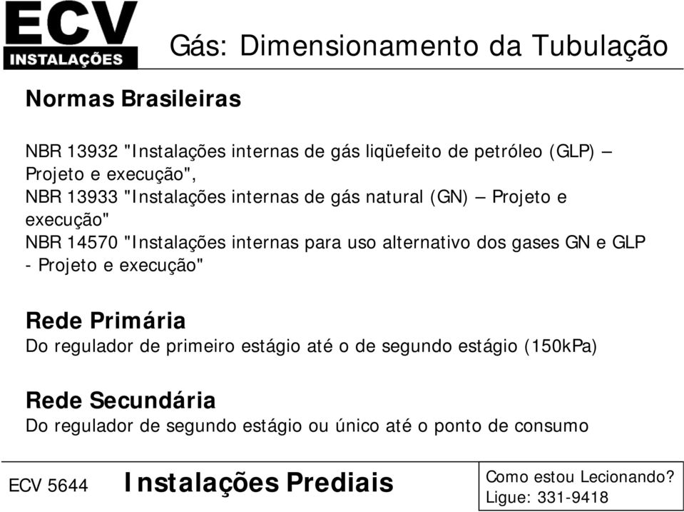 "Instalações internas para uso alternativo dos gases GN e GLP - Projeto e execução" Rede Primária Do regulador de