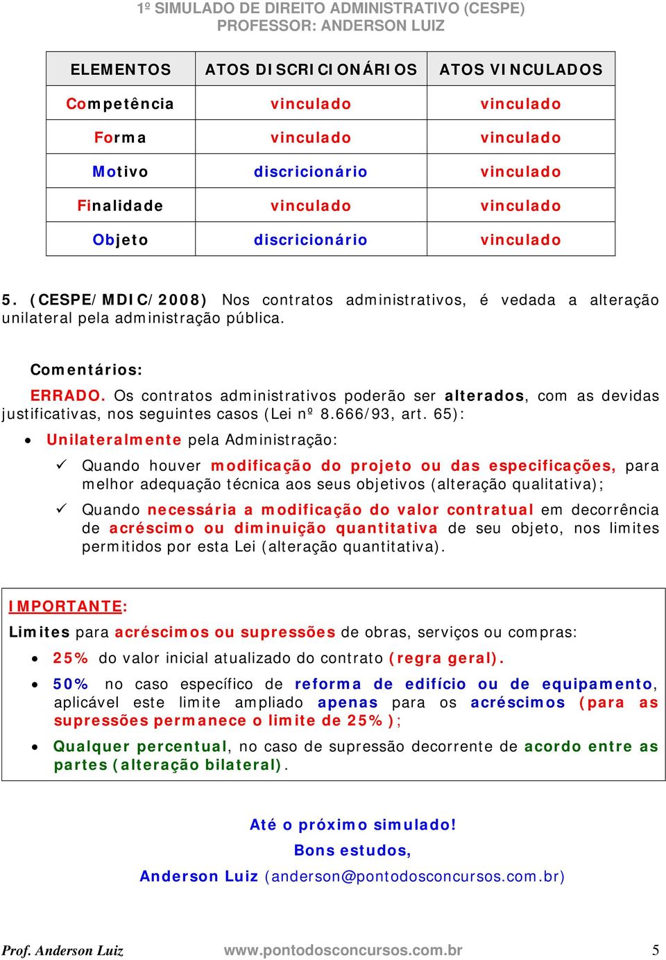 Os contratos administrativos poderão ser alterados, com as devidas justificativas, nos seguintes casos (Lei nº 8.666/93, art.