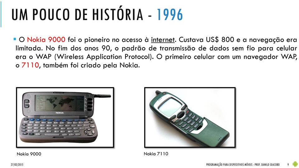 No fim dos anos 90, o padrão de transmissão de dados sem fio para celular era o WAP (Wireless