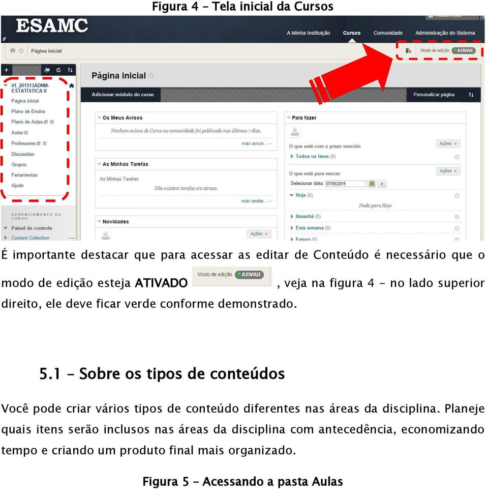 1 Sobre os tipos de conteúdos Você pode criar vários tipos de conteúdo diferentes nas áreas da disciplina.