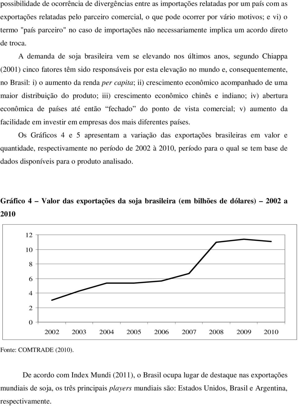 A demanda de soja brasileira vem se elevando nos últimos anos, segundo Chiappa (2001) cinco fatores têm sido responsáveis por esta elevação no mundo e, consequentemente, no Brasil: i) o aumento da