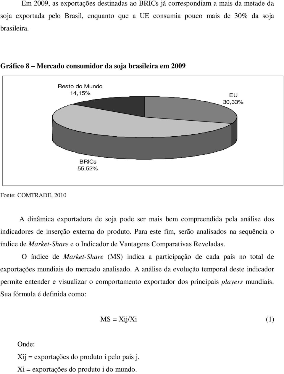 dos indicadores de inserção externa do produto. Para este fim, serão analisados na sequência o índice de Market-Share e o Indicador de Vantagens Comparativas Reveladas.