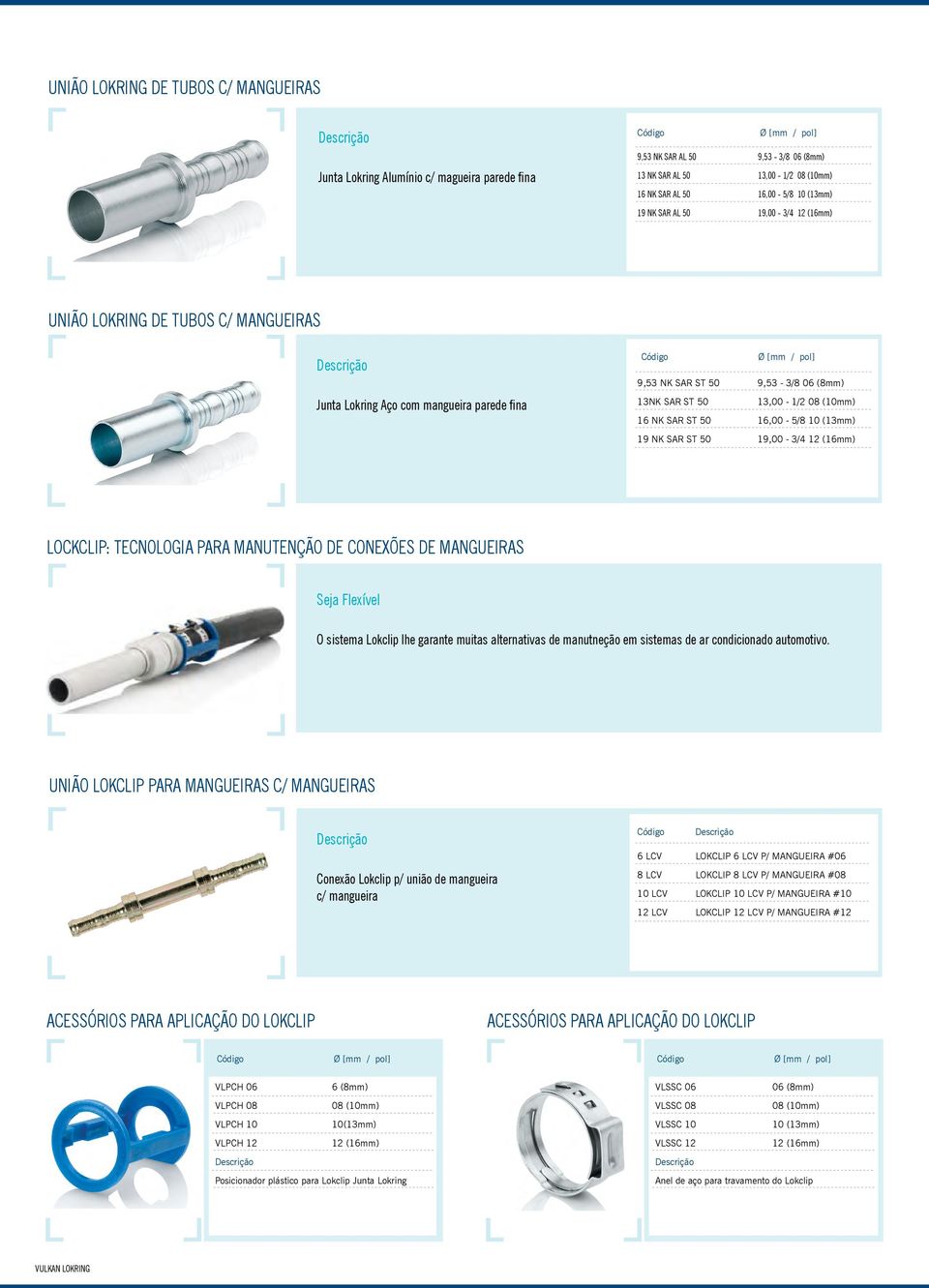 08 (10mm) 16 NK SAR ST 50 16,00-5/8 10 (13mm) 19 NK SAR ST 50 19,00-3/4 12 (16mm) LOCKCLIP: TECNOLOGIA PARA MANUTENÇÃO DE CONEXÕES DE MANGUEIRAS Seja Flexível O sistema Lokclip lhe garante muitas