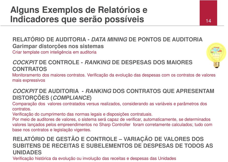 Verificação da evolução das despesas com os contratos de valores mais expressivos COCKPIT DE AUDITORIA - RANKING DOS CONTRATOS QUE APRESENTAM DISTORÇÕES (COMPLIANCE) Comparação dos valores