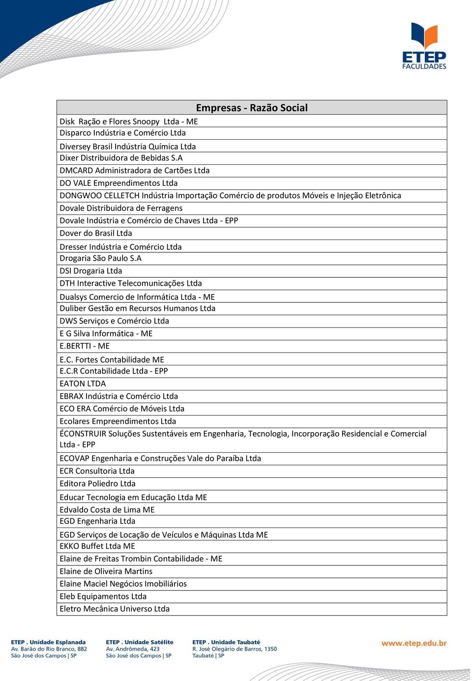 Indústria e Comércio de Chaves Ltda - EPP Dover do Brasil Ltda Dresser Indústria e Comércio Ltda Drogaria São Paulo S.