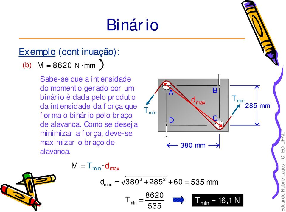 Como se deseja minimizar a força, deve-se maximizar o braço de alavanca.