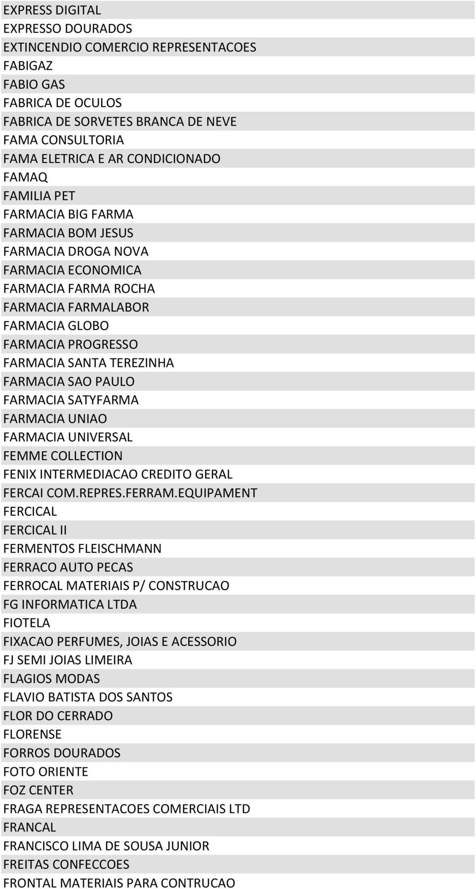 SAO PAULO FARMACIA SATYFARMA FARMACIA UNIAO FARMACIA UNIVERSAL FEMME COLLECTION FENIX INTERMEDIACAO CREDITO GERAL FERCAI COM.REPRES.FERRAM.