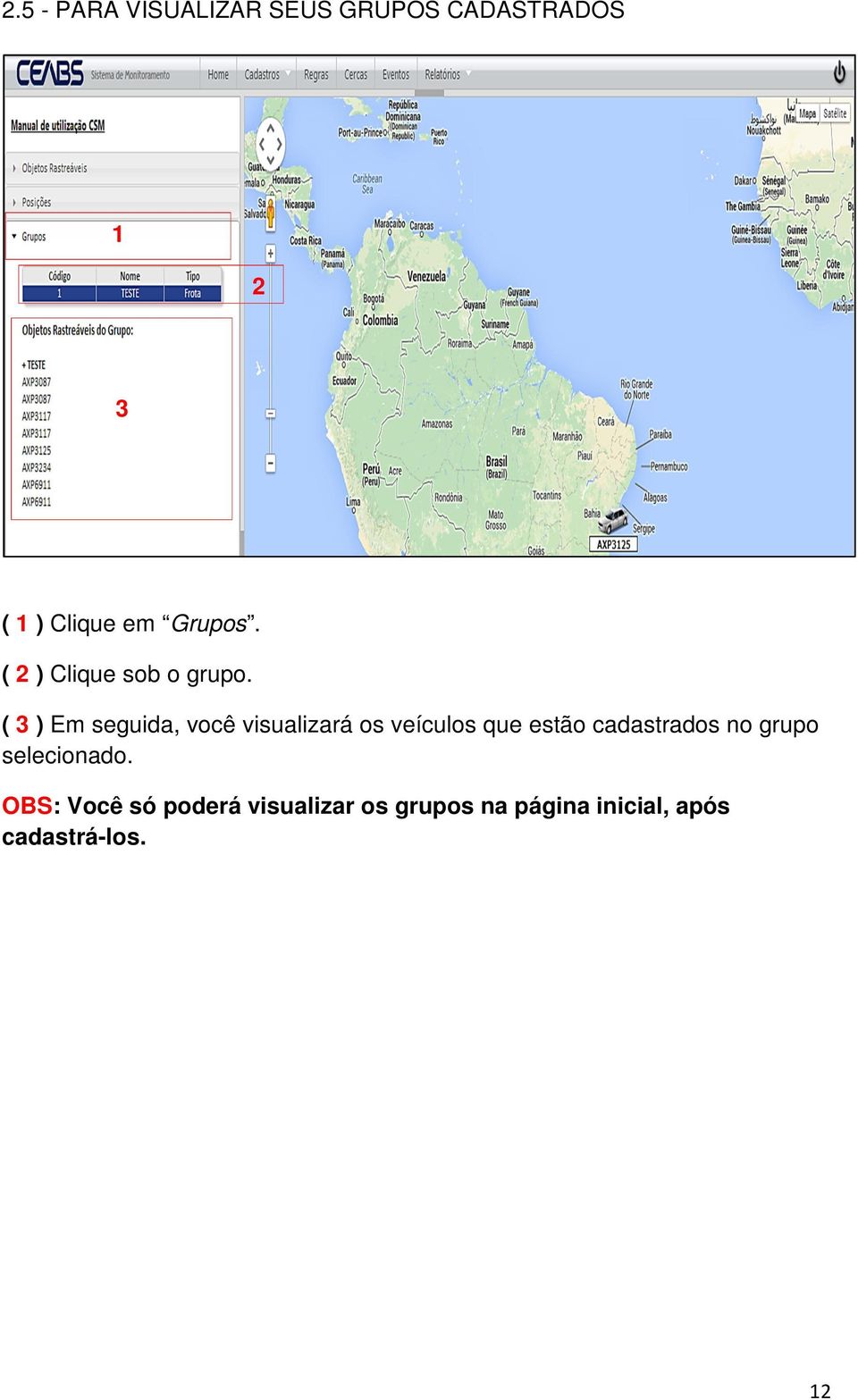 ( 3 ) Em seguida, você visualizará os veículos que estão