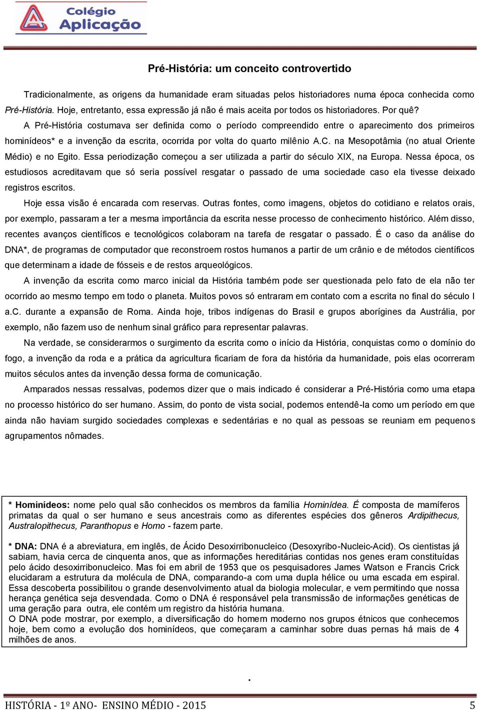 A Pré-História costumava ser definida como o período compreendido entre o aparecimento dos primeiros hominídeos* e a invenção da escrita, ocorrida por volta do quarto milênio A.C.