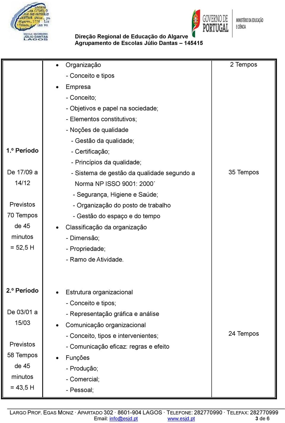 posto de trabalho 70 Tempos - Gestão do espaço e do tempo = 52,5 H Classificação da organização - Dimensão; - Propriedade; - Ramo de Atividade. 2.