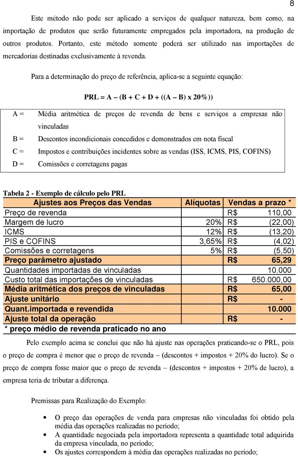 Para a determinação do preço de referência, aplica-se a seguinte equação: PRL = A (B + C + D + ((A B) x 20%)) A = B = C = D = Média aritmética de preços de revenda de bens e serviços a empresas não