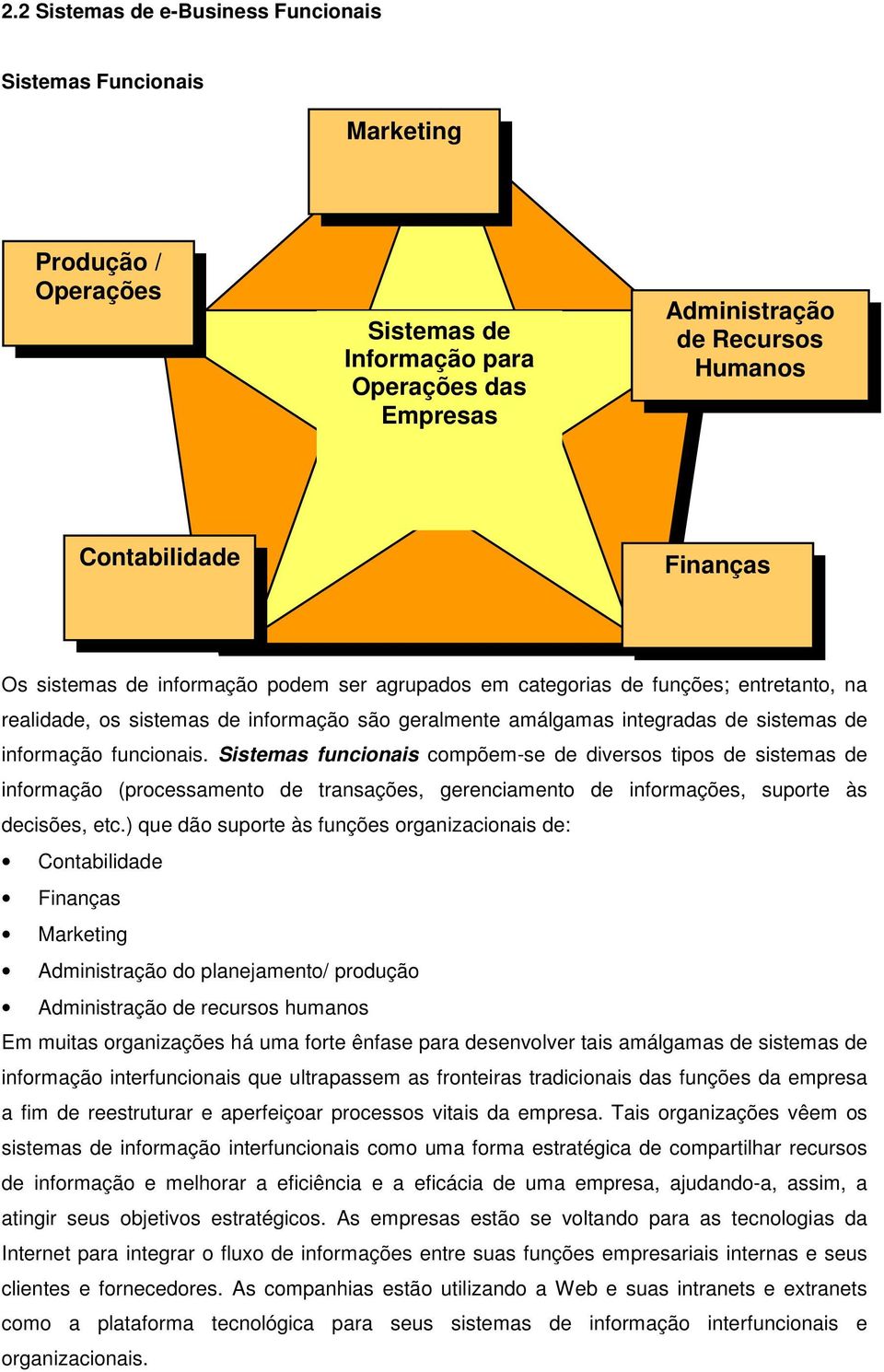 Sistemas funcionais compõem-se de diversos tipos de sistemas de informação (processamento de transações, gerenciamento de informações, suporte às decisões, etc.