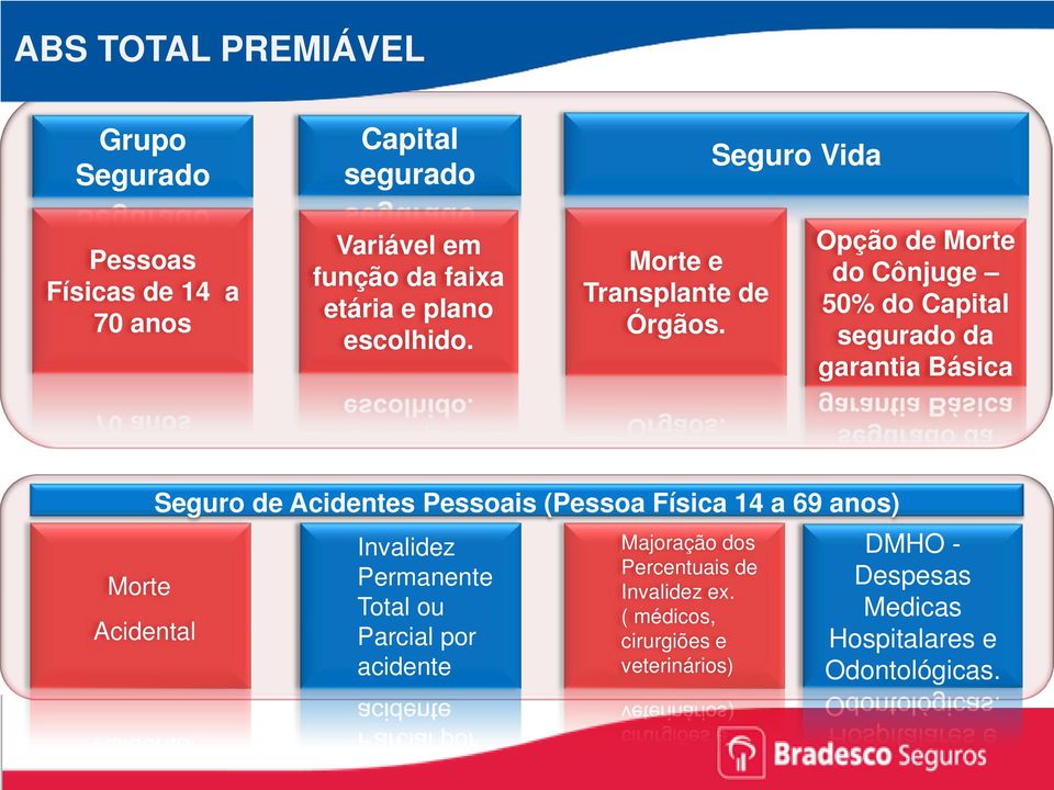 Opção de Morte do Cônjuge 50% do Capital segurado da garantia Básica Morte Acidental Seguro de Acidentes Pessoais (Pessoa