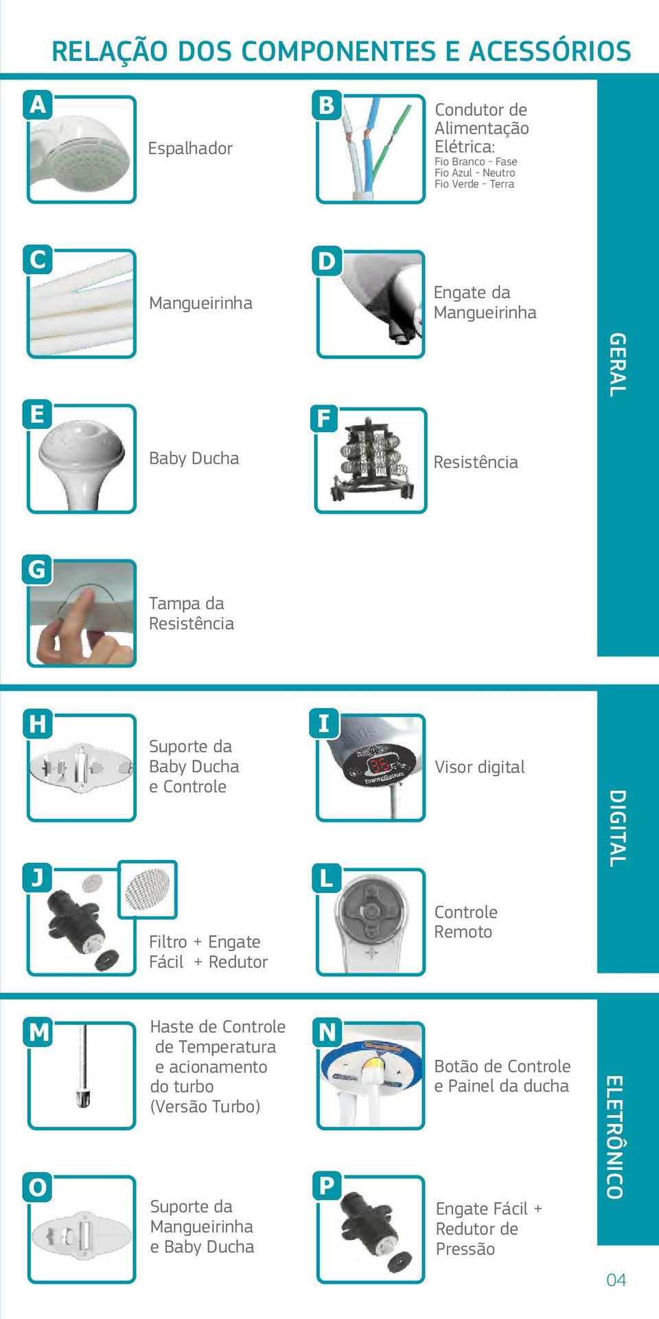 Engate Fácil + Redutor Haste de Controle de Temperatura e acionamento do turbo (Versão Turbo) Suporte da Mangueirinha e Baby Ducha F I L