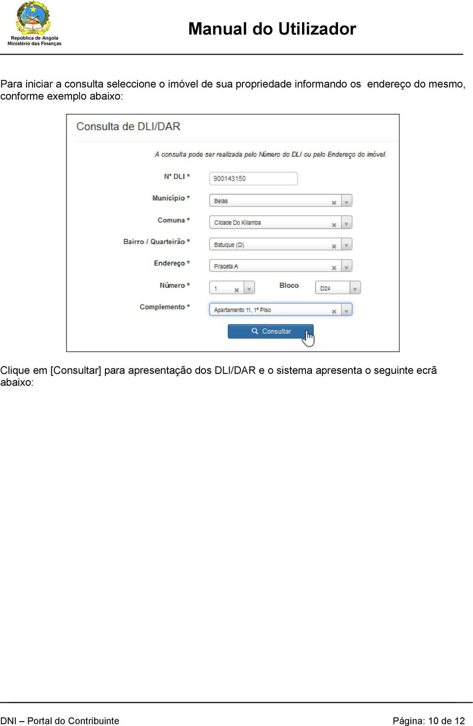 em [Consultar] para apresentação dos DLI/DAR e o sistema