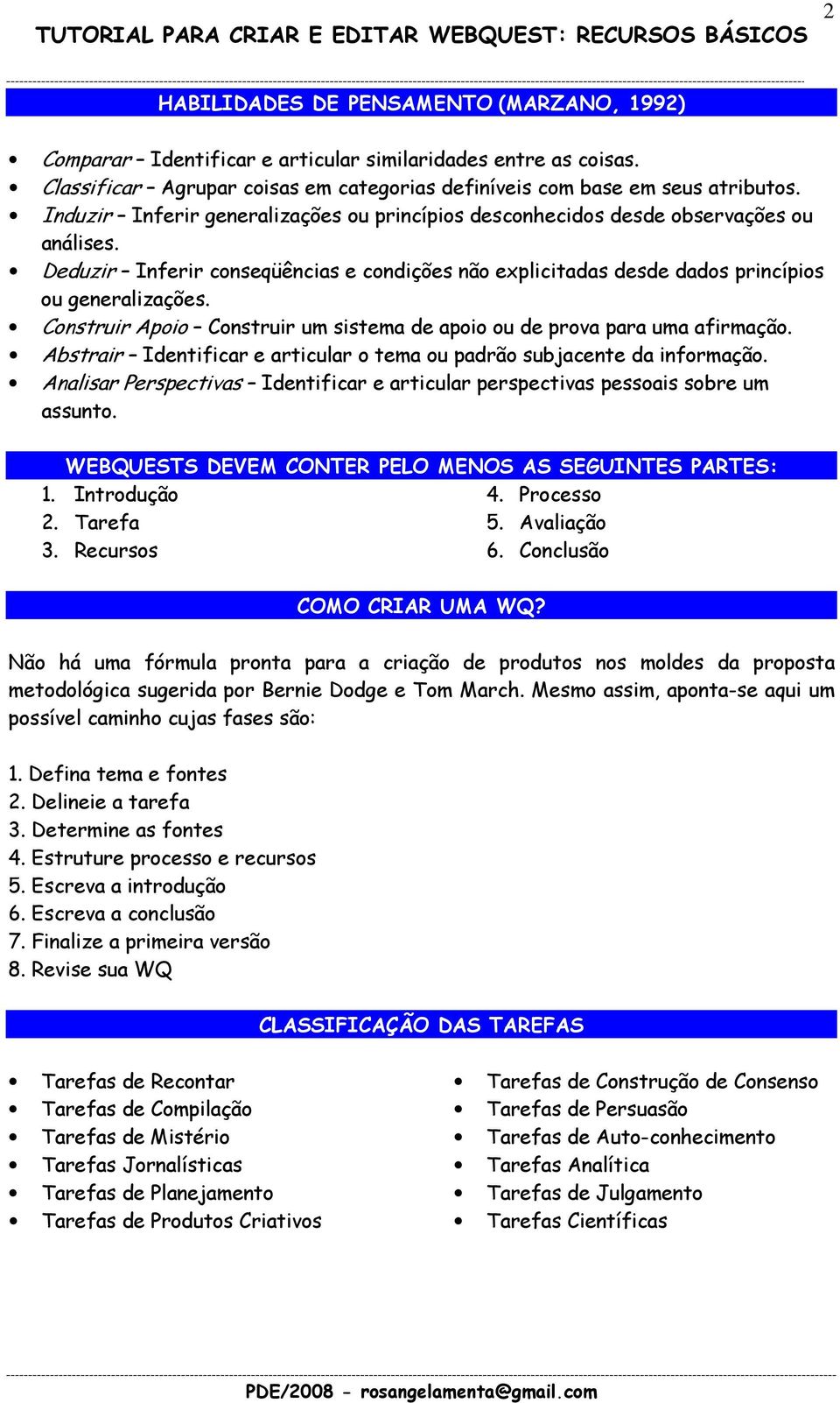 Construir Apoio Construir um sistema de apoio ou de prova para uma afirmação. Abstrair Identificar e articular o tema ou padrão subjacente da informação.