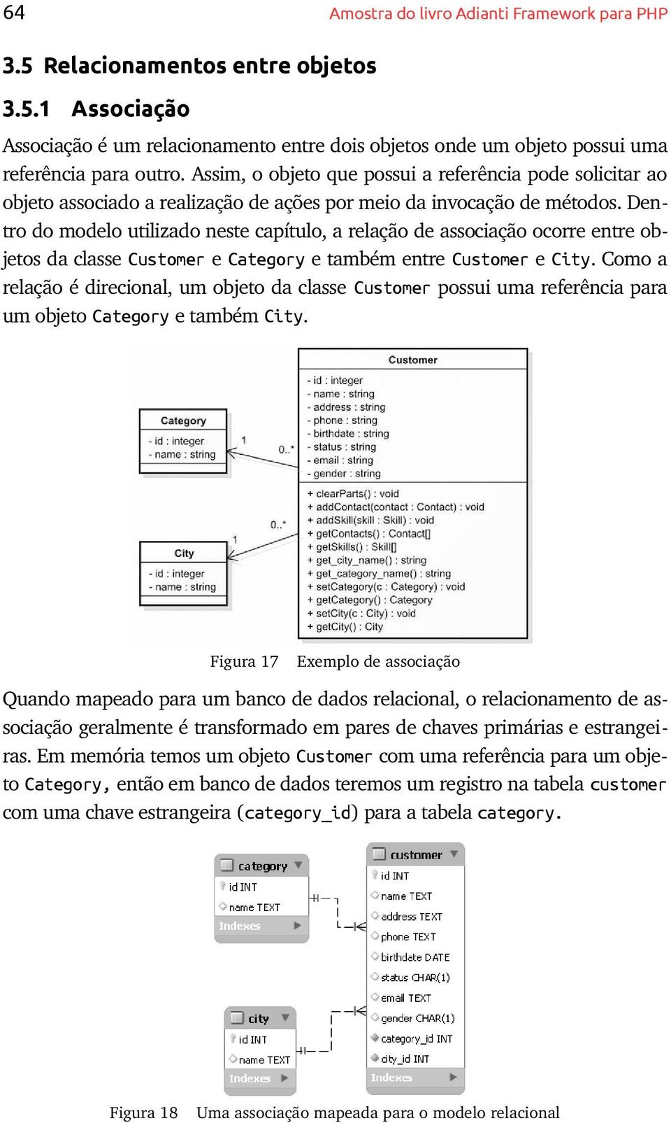 Den tro do modelo utilizado neste capítulo, a relação de associação ocorre entre ob jetos da classe Customer e Category e também entre Customer e City.