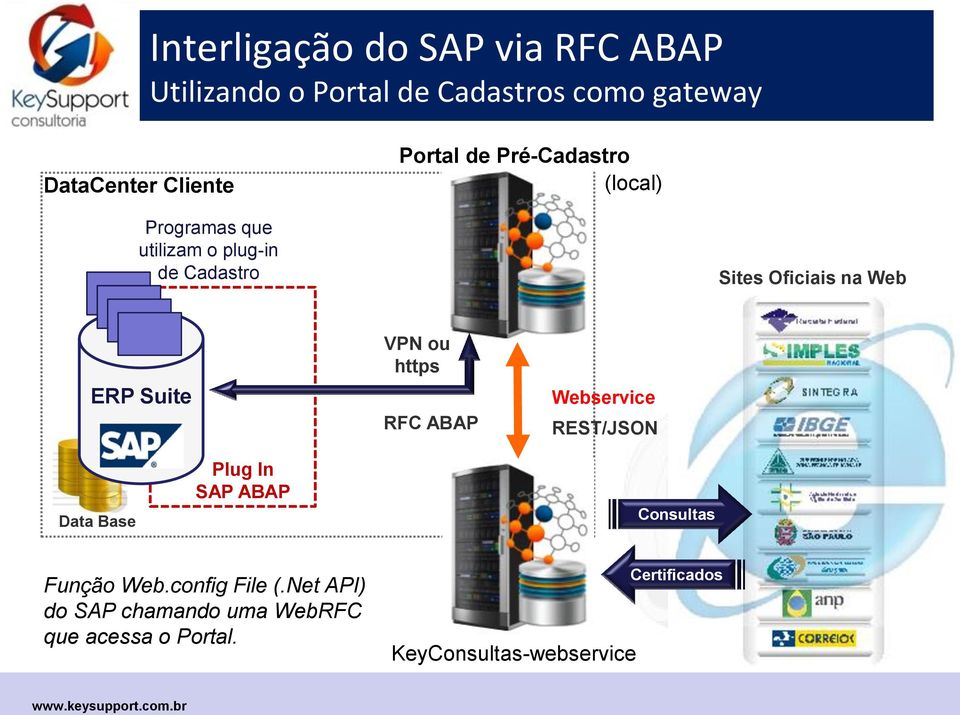 ERP Suite VPN ou https RFC ABAP Webservice REST/JSON Data Base Plug In SAP ABAP Consultas Função Web.