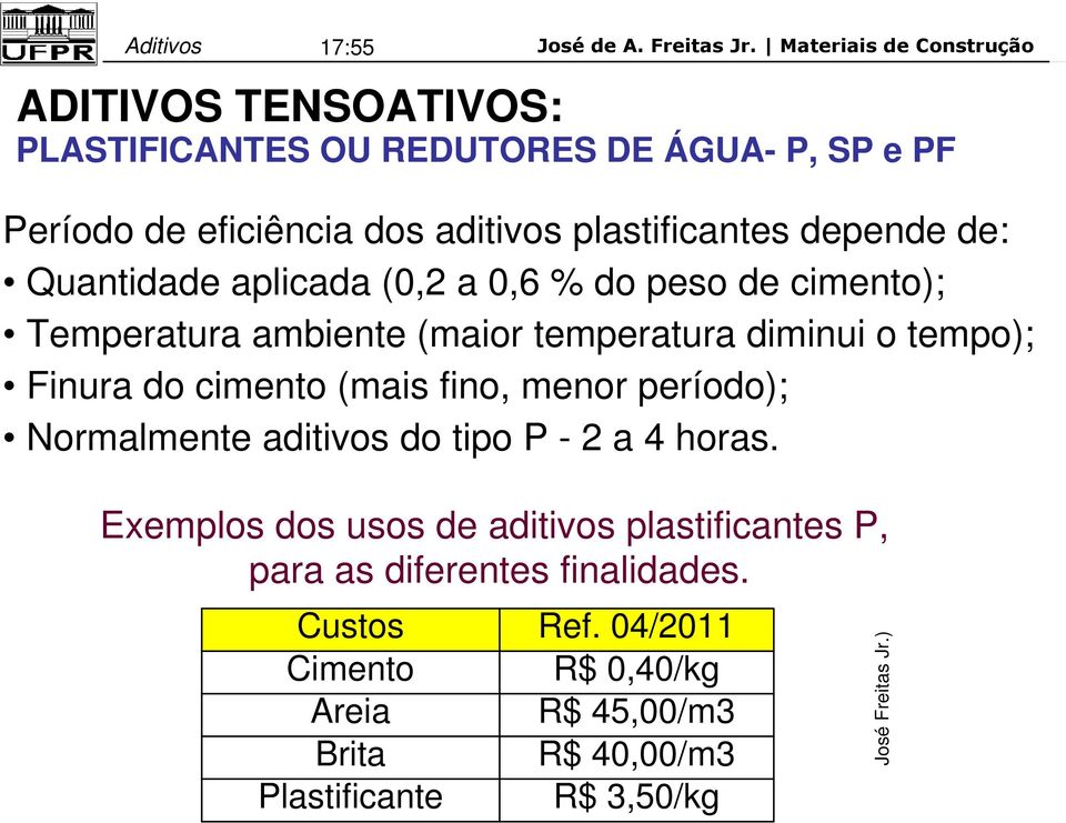 (mais fino, menor período); Normalmente aditivos do tipo P - 2 a 4 horas.