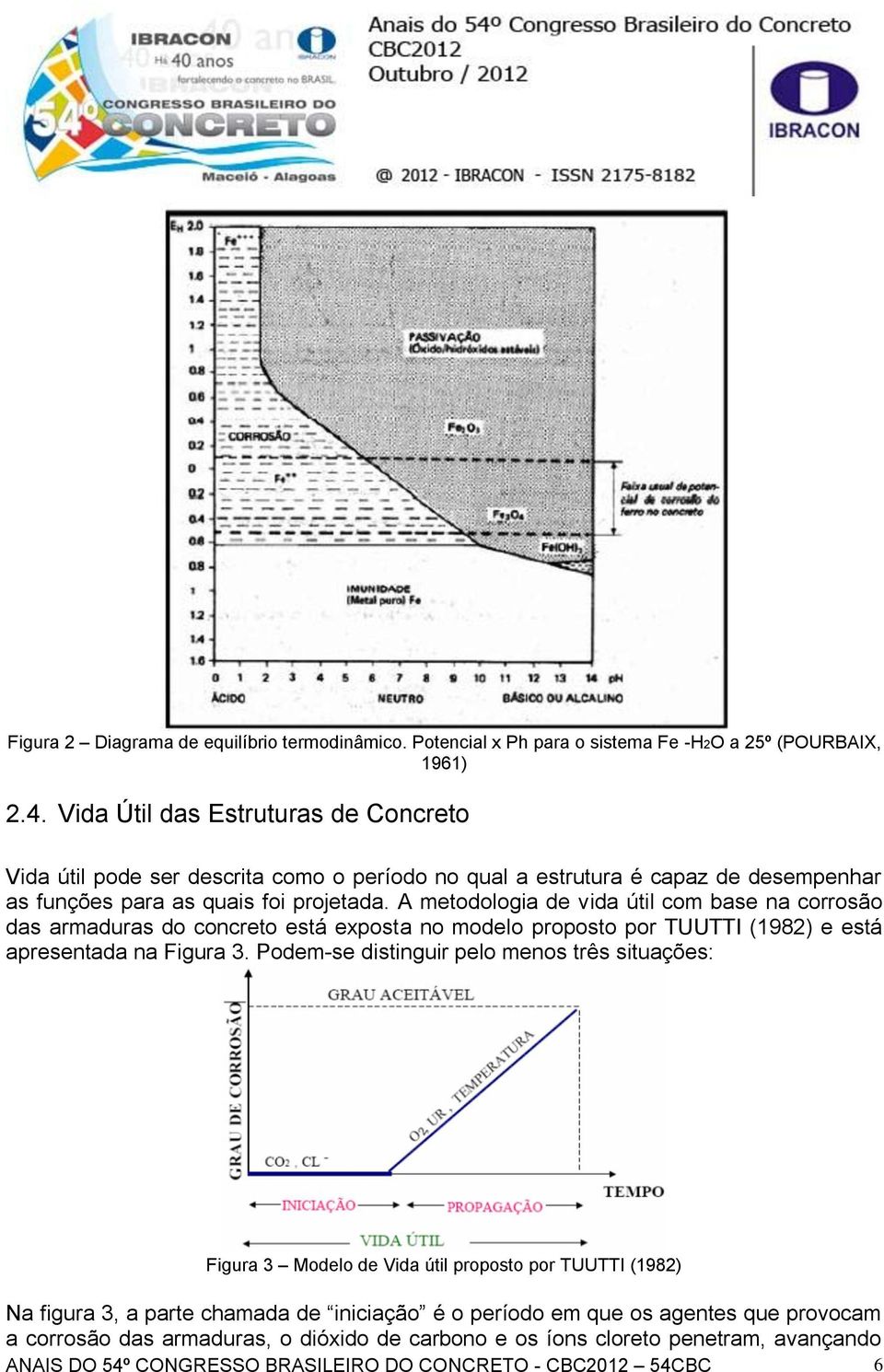A metodologia de vida útil com base na corrosão das armaduras do concreto está exposta no modelo proposto por TUUTTI (1982) e está apresentada na Figura 3.