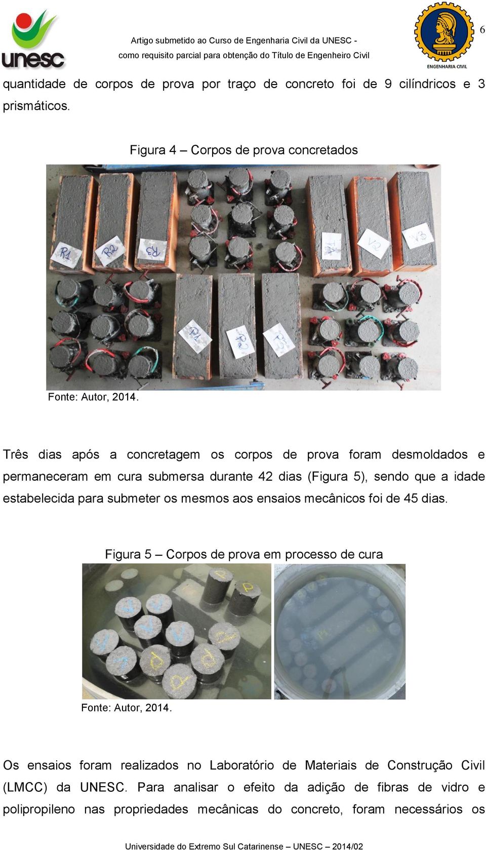 (Figura 5), sendo que a idade estabelecida para submeter os mesmos aos ensaios mecânicos foi de 45 dias.