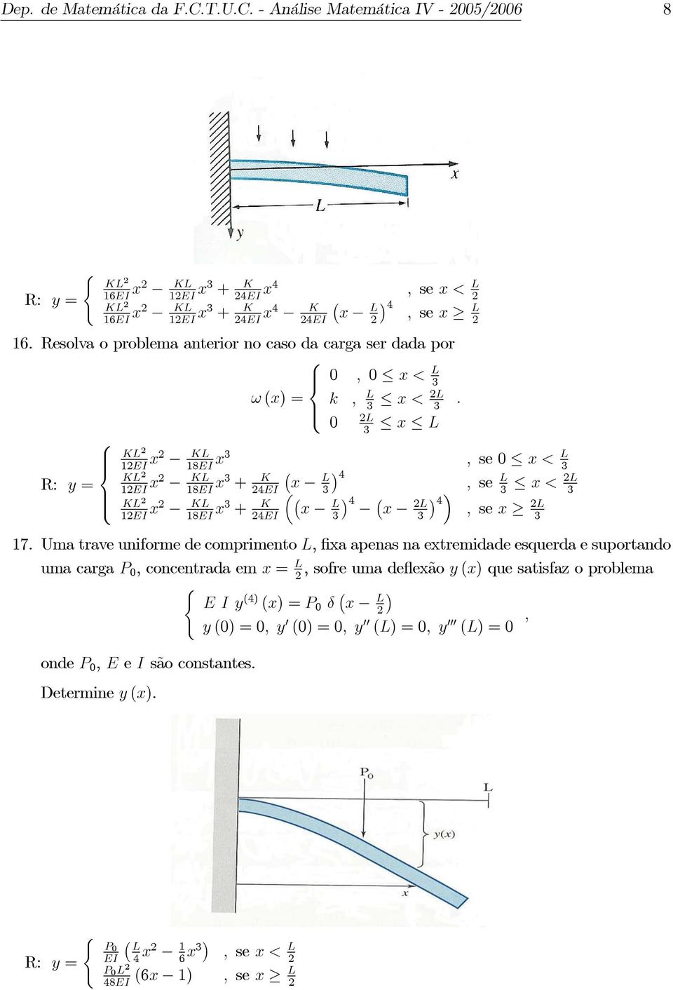 3 L x L 3 KL EI x KL 8EI x3, se x< L 3 KL y = EI x KL 8EI x3 + K 4EI x L 4 ³, se L x< L 3 3 3 KL x EI x KL 8EI x3 + K 4EI L 4 4 x L, se x L 3 3 3 7.