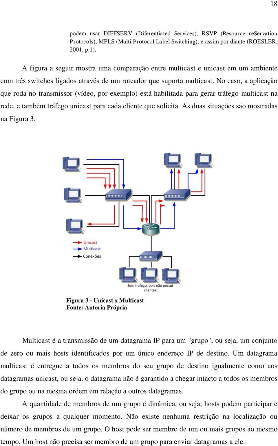 No caso, a aplicação que roda no transmissor (vídeo, por exemplo) está habilitada para gerar tráfego multicast na rede, e também tráfego unicast para cada cliente que solicita.