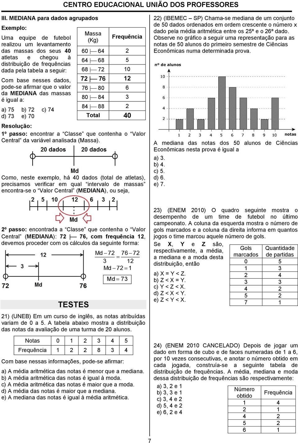 passo: encontrar a Classe que contenha o Valor Central da variável analisada (Massa).