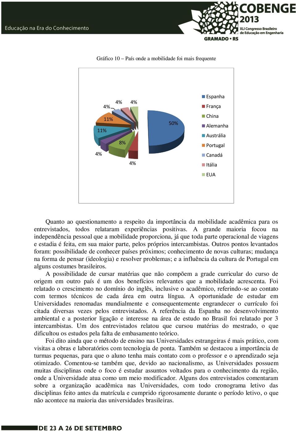 A grande maioria focou na independência pessoal que a mobilidade proporciona, já que toda parte operacional de viagens e estadia é feita, em sua maior parte, pelos próprios intercambistas.