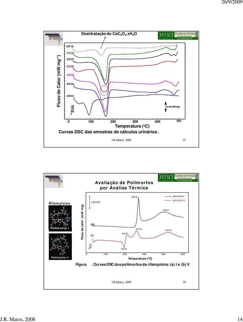 27 Avaliação de Polimorfos por Análise Térmica Rifampicina Polimorfo I Fluxo de calor (mw/mg) 1.00 mw (a) (b) 209.37 268.