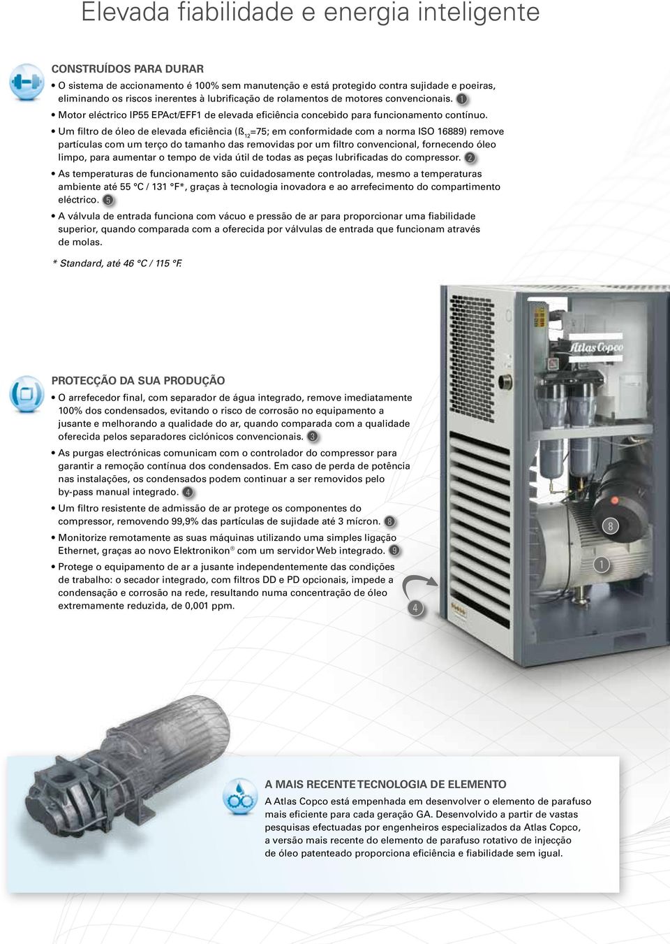 Um filtro de óleo de elevada eficiência (ß 12 =75; em conformidade com a norma ISO 16889) remove partículas com um terço do tamanho das removidas por um filtro convencional, fornecendo óleo limpo,