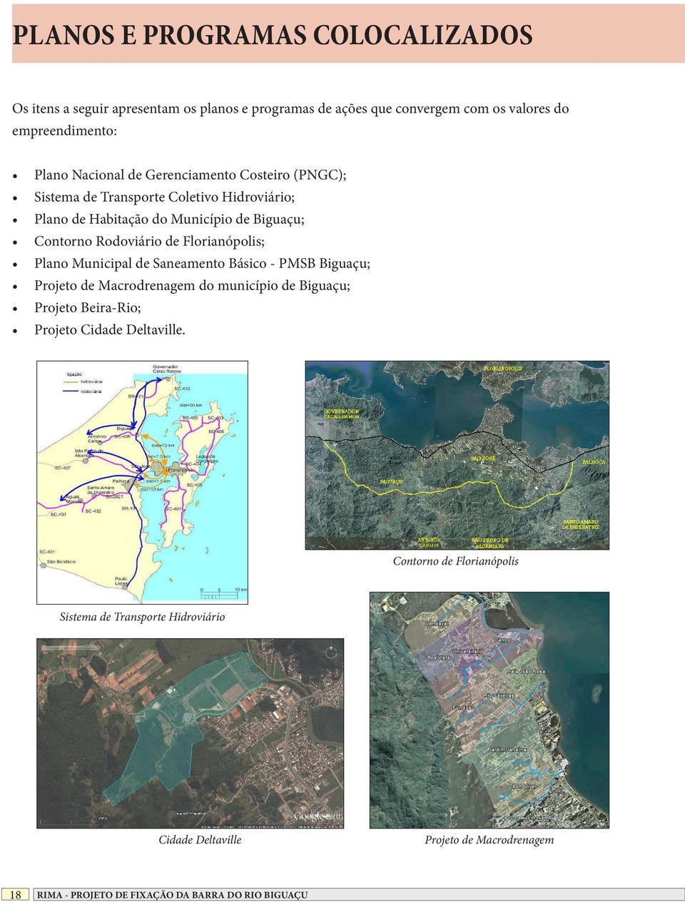 Florianópolis; Plano Municipal de Saneamento Básico - PMSB Biguaçu; Projeto de Macrodrenagem do município de Biguaçu; Projeto Beira-Rio; Projeto Cidade