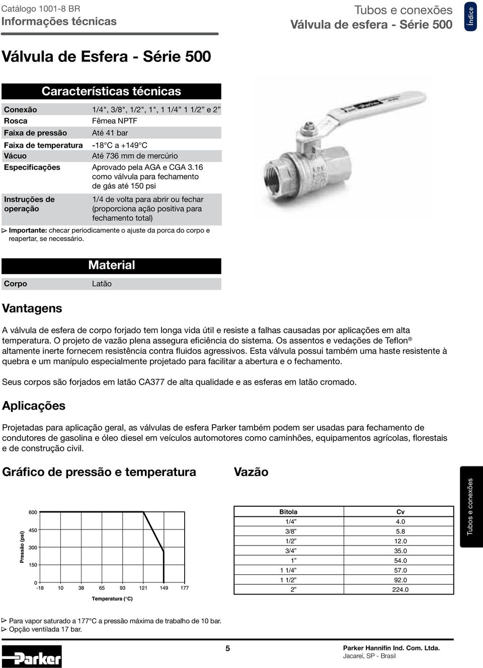 16 como válvula para fechamento de gás até 150 psi Instruções de operação 1/4 de volta para abrir ou fechar (proporciona ação positiva para fechamento total) Importante: checar periodicamente o