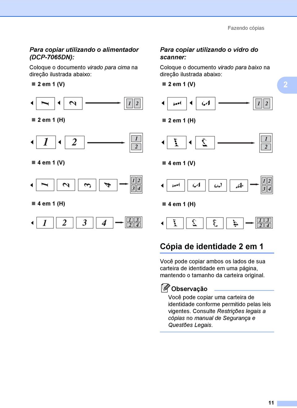 Cópia de identidade 2 em 1 2 Você pode copiar ambos os lados de sua carteira de identidade em uma página, mantendo o tamanho da carteira original.