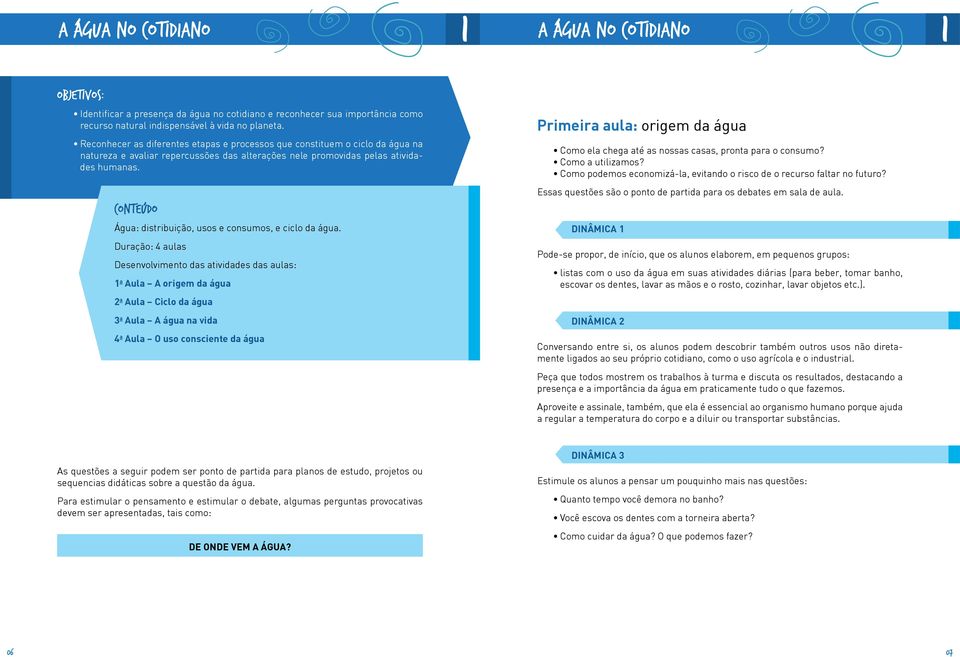 Conteúdo Água: distribuição, usos e consumos, e ciclo da água.