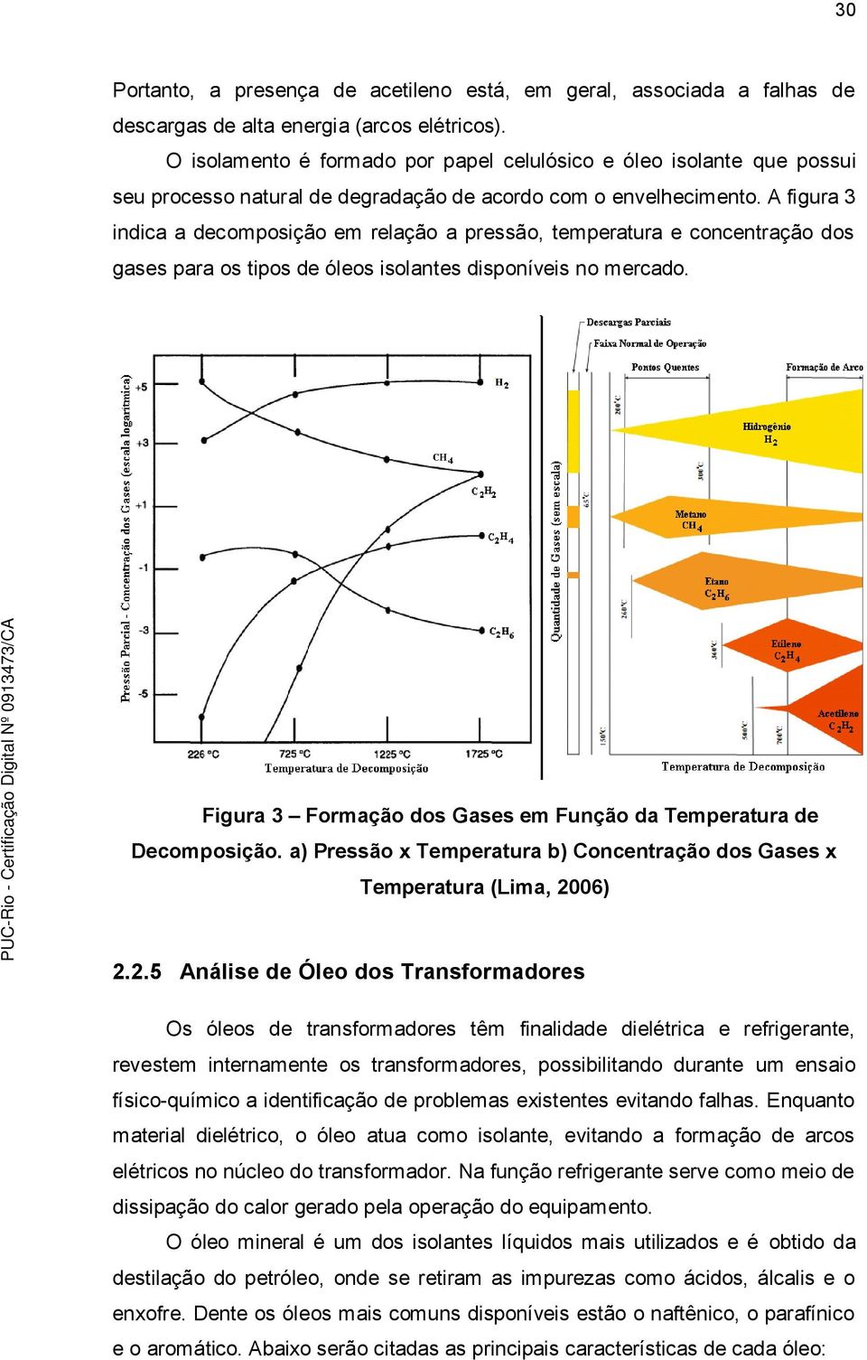 A figura 3 indica a decomposição em relação a pressão, temperatura e concentração dos gases para os tipos de óleos isolantes disponíveis no mercado. Figura Figura 2.