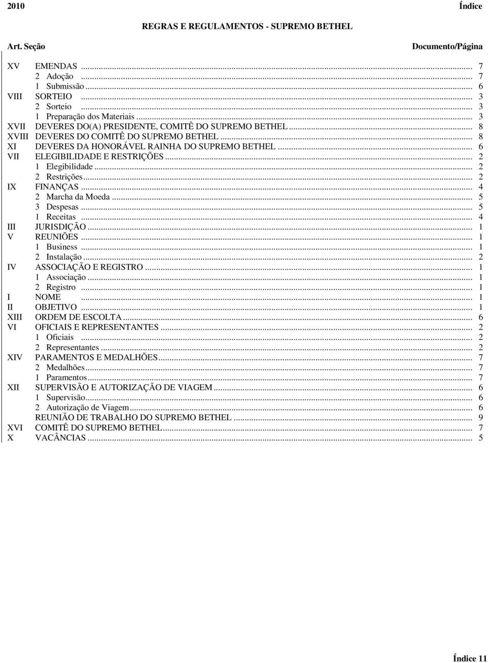 .. 2 1 Elegibilidade... 2 2 Restrições... 2 IX FINANÇAS... 4 2 Marcha da Moeda... 5 3 Despesas... 5 1 Receitas... 4 III JURISDIÇÃO... 1 V REUNIÕES... 1 1 Business... 1 2 Instalação.