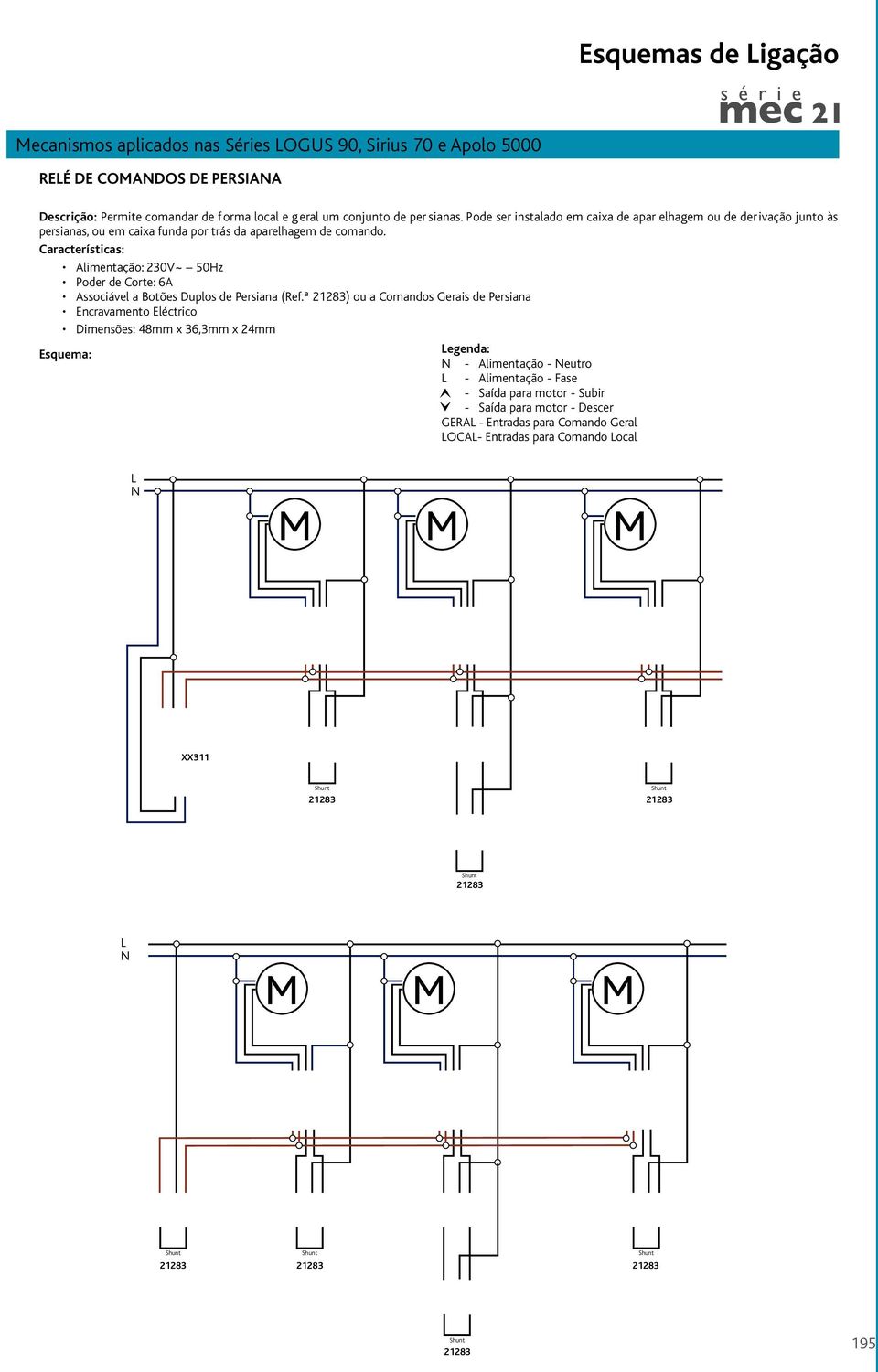 Características: Alimentação: 230V~ 50Hz Poder de Corte: 6A Associável a Botões Duplos de Persiana (Ref.