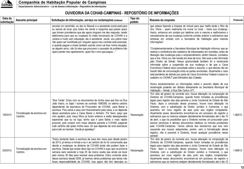 recebi telefonema para que eu mudasse foi Katie funcionaria da COHAB e a Juliana é muito sem educação, ela é assistente social.