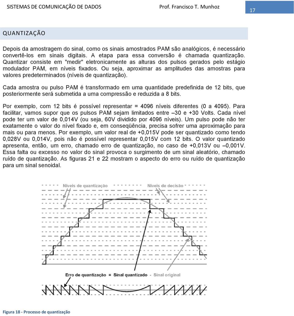 Ou seja, aproximar as amplitudes das amostras para valores predeterminados (níveis de quantização).