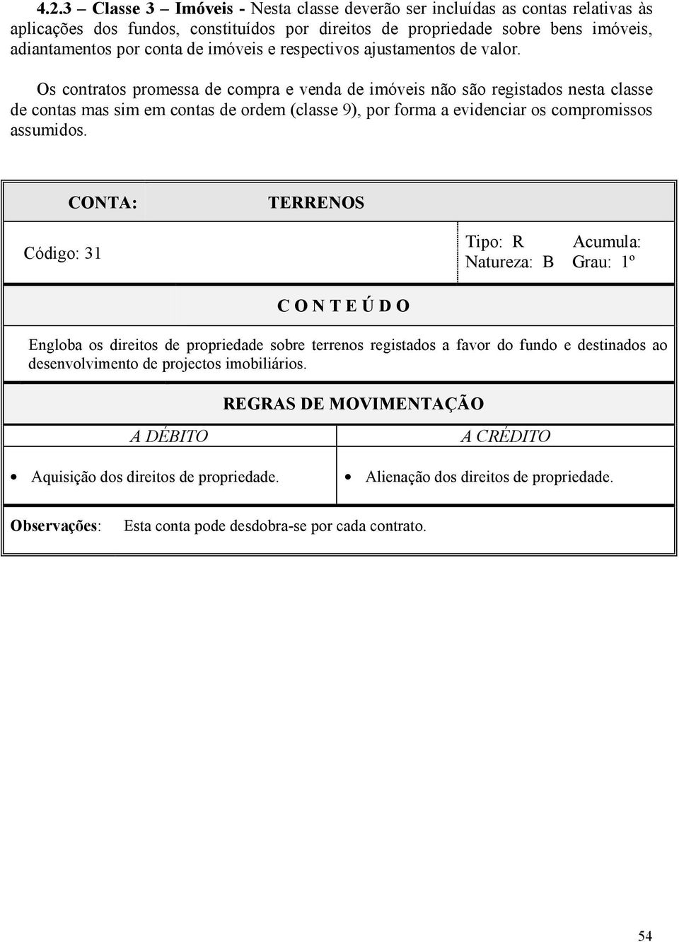 Os contratos promessa de compra e venda de imóveis não são registados nesta classe de contas mas sim em contas de ordem (classe 9), por forma a evidenciar os compromissos