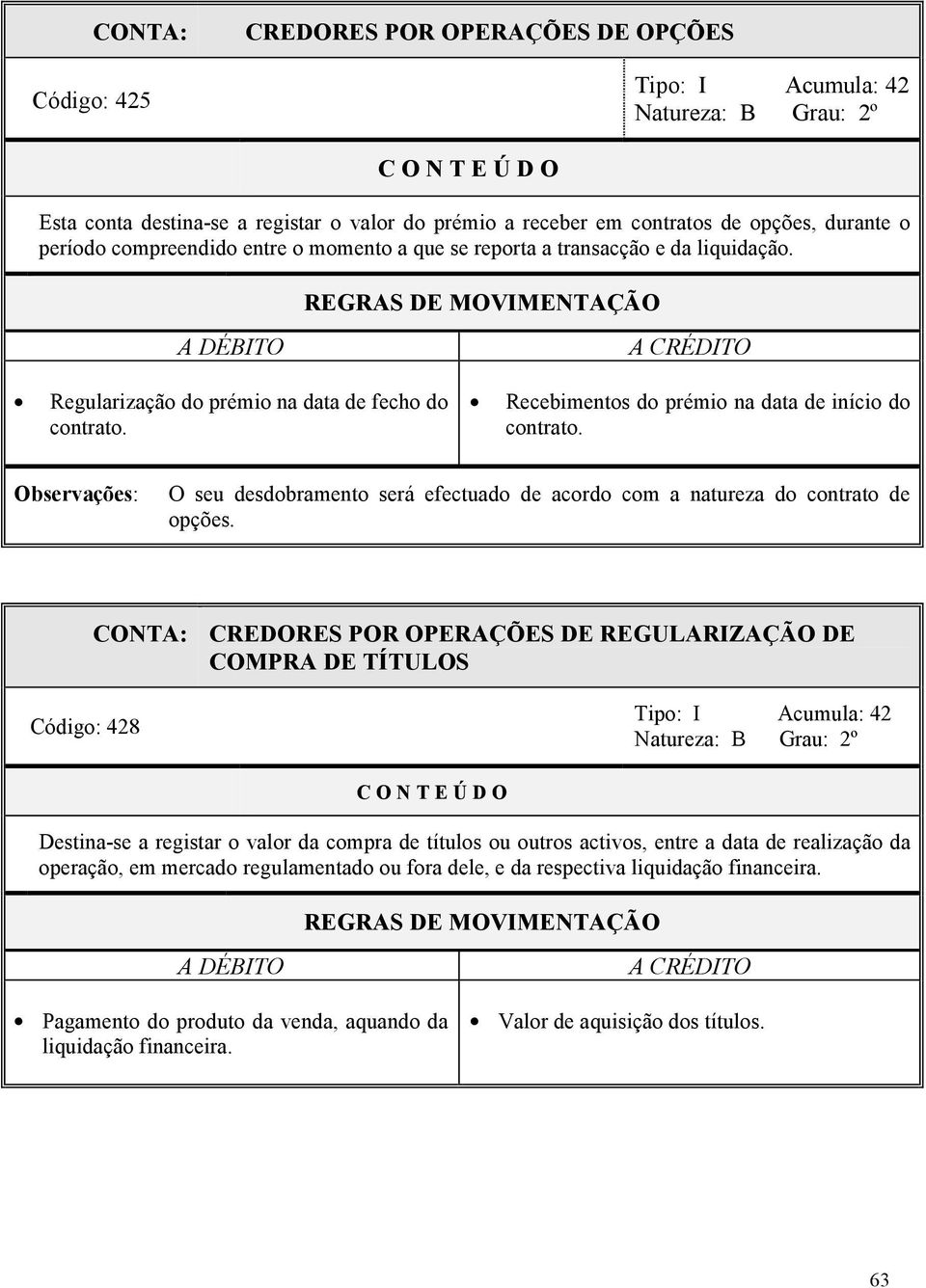 O seu desdobramento será efectuado de acordo com a natureza do contrato de opções.