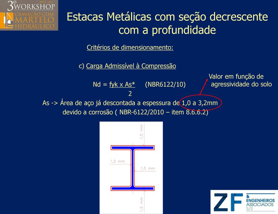 (NBR6122/10) As -> Área de aço já descontada a espessura de 1,0 a 3,2mm