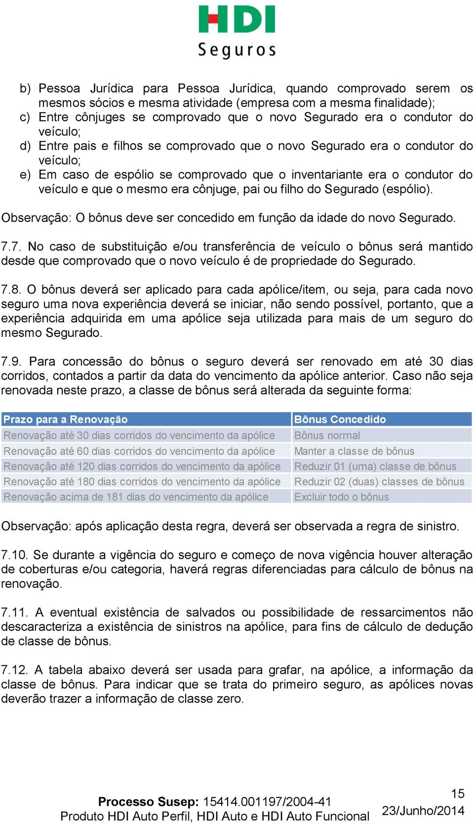 mesmo era cônjuge, pai ou filho do Segurado (espólio). Observação: O bônus deve ser concedido em função da idade do novo Segurado. 7.