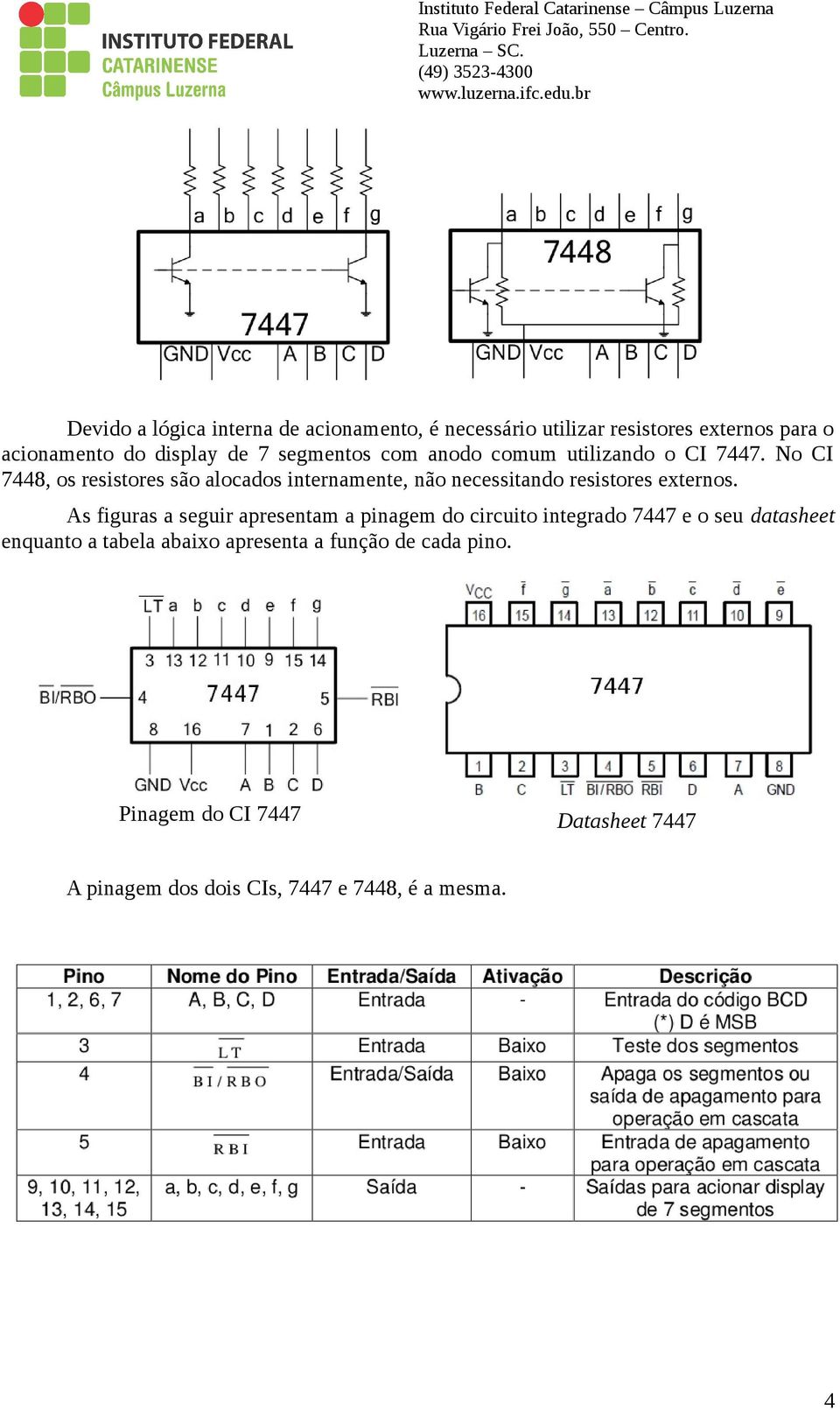 No CI 7448, os resistores são alocados internamente, não necessitando resistores externos.