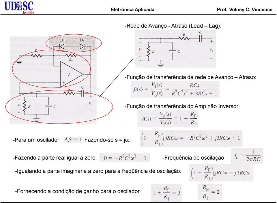 -Fazendo a parte real igual a zero: -Freqüência de oscilação -Igualando a parte