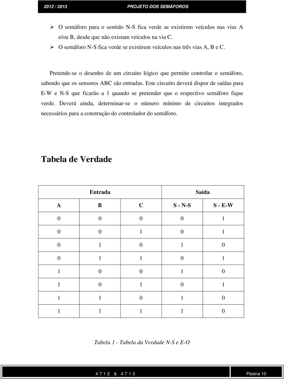 Este circuito deverá dispor de saídas para E-W e N-S que ficarão a 1 quando se pretender que o respectivo semáforo fique verde.