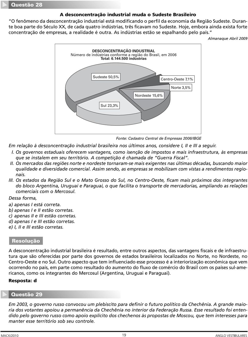 As indústrias estão se espalhando pelo país. Almanaque Abril 009 DESCONCENTRAÇÃO INDUSTRIAL Número de indústrias conforme a região do Brasil, em 006 Total: 6.44.