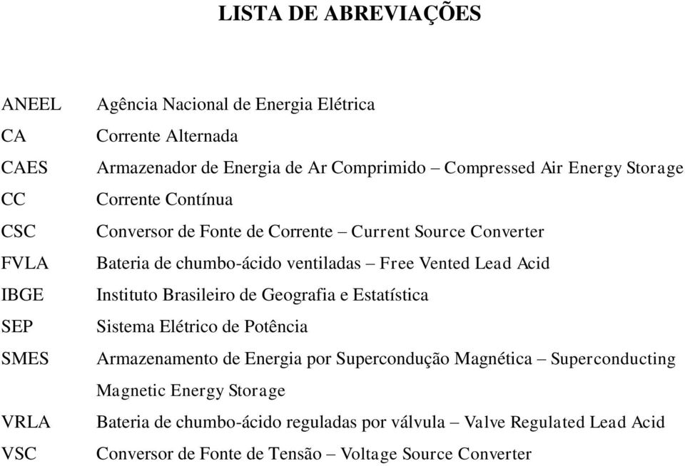 Vented Lead Acid Instituto Brasileiro de Geografia e Estatística Sistema Elétrico de Potência Armazenamento de Energia por Supercondução Magnética